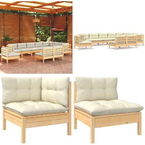 Salon de jardin 10 pcs avec coussins crème bois de pin massif - Salon De Jardin - Mobilier De Jardin - Ensemble Salon De Patio - Ameublement Exterieur - Chaise Longue - Home & Living (1/5)