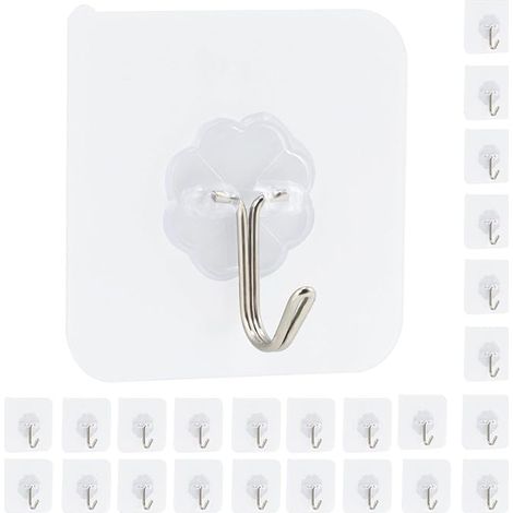 24 Crochets Adhésifs Mural Transparents sans Trace pour Porte Serviette Tableau Plafond et Cuisine – Support jusqu'à 10kg (1/5)