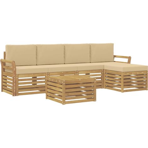 Ensemble de canapés d'extérieur 6 pc Blanc et Beige Polyester vidaXL (1/5)