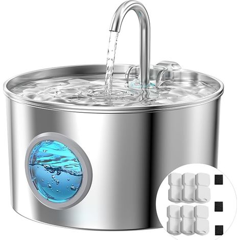 Fontaine a Eau Chat INOX: Fontaine à Eau pour Chat - 2,2L Distributeur Eaus Chats Automatique - Fontaines Eaus Chats - Gardez l’Eau Propre - Distributeur Chiens avec 6 Filtres + 3 Éponges (1/5)