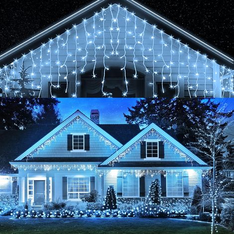 Rideau Lumineux Extérieur, 4m 240 Leds guirlande lumineuse exterieure, 8 Modes Rideau Lumineux Intérieur, IP44 étanche, Pour Décoration de Noël , Mariage, Fête, Chambre, Balcon, Jardin (Blanc Froid) (1/5)
