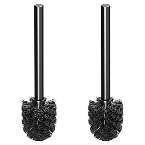 Set di scopini per WC, 2 pezzi, manico in alluminio, testina in nylon, testina sostituibile, diametro 7 cm, nero (1/5)