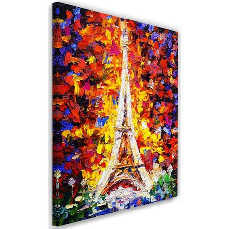 Tableau sur toile Peinture colorée Paris Tour Eiffel 40x60 (1/5)