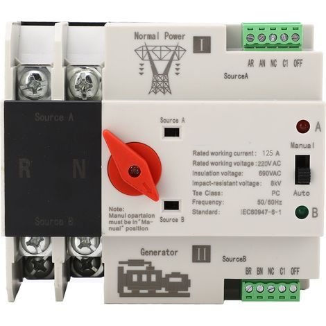 Automatischer 2-poliger Dual-Power-Umschalter, flammhemmend, für AC220V 125A Generator (1/5)