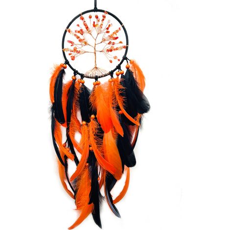 1 Atrapasueños, plumas, macramé, naranja, decoración de pared, dormitorio, sala de estar (1/5)
