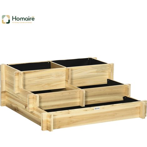 HOMAIRE Hochbeet Blumenkasten 3-stufig avec Drainageöffnung et Stoffauskleidung en Naturholz