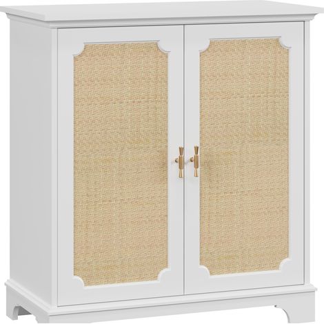 Aparador buffet con puertas decorativas de ratán 80 x 38 x 86 cm blanco MODENUIT (1/5)