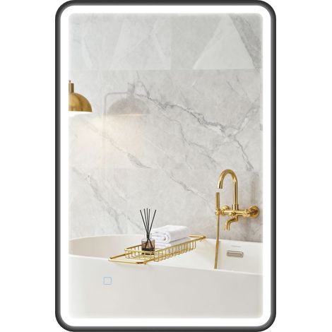 Miroir salle de bain avec éclairage 90 x 60 cm, miroir LED mural, anti-buée, 3 couleurs lumière, dimmable, noir (1/5)