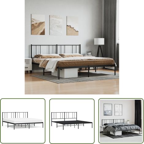 The Living Store Bettgestell mit Kopfteil Metall Schwarz 180x200 cm - Metallbettfundament - Doppelbett - Boxspringrahmen - Schwarzes Bettgestell - Bettrahmen Schwarz (1/5)