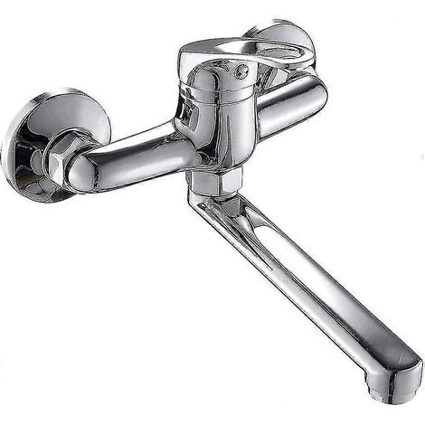 Robinet de cuisine mural à levier unique, mitigeur d'évier pivotant à 360° en acier inoxydable pour évier de cuisine ou de salle de bain (argenté)