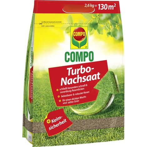COMPO Turbo Nachsaat, Schließt besonders schnell und zuverlässig Rasenlücken, Mit Keimsicherheit, 2,6Kg, 130m2 (1/8)