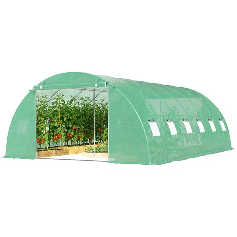 Serre tunnel jardin acier galvanisé Ø25mm structure renforcée 395x595x199cm vert