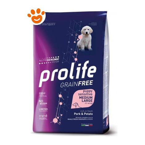 Prolife Dog Grain Free Puppy Sensitive Medium/Large Maiale e Patate  - Prolife Dog Grain Free Puppy Sensitive Medium/Large Maiale e Patate - Sacco Da 10 Kg