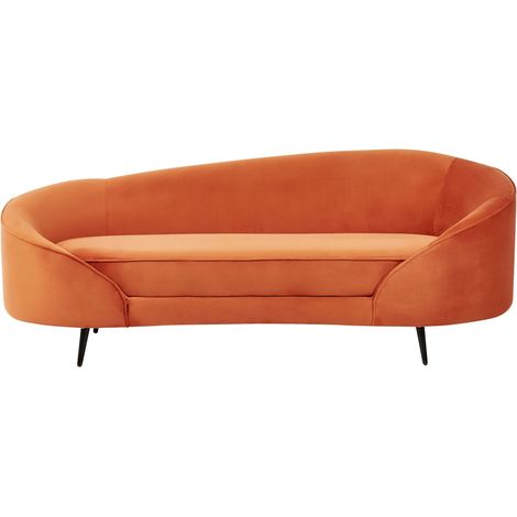 Sofa Orange Velvet Glamour Curved Retro Styled 2 Seater with Gold Metallic Legs SAVAR