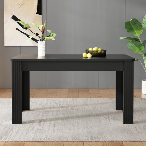 Table à manger moderne rectangulaire 140 x 80 x 75 cm, 4 pieds, structure robuste, coloris noir (1/5)