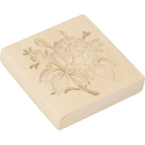 Moule à biscuits en bois à démouler facilement, réutilisable et lavable, avec emporte-pièce sculpté en forme de rose et de feuilles, idéal pour la pâtisserie maison. (1/5)