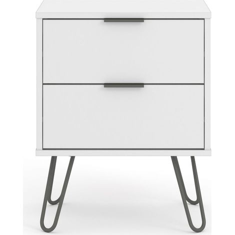 2 Drawer Bedside Cabinet - Manufactured Wood Fibre Board/Metal - 45 x 39.5 x 57 cm - White (1/4)