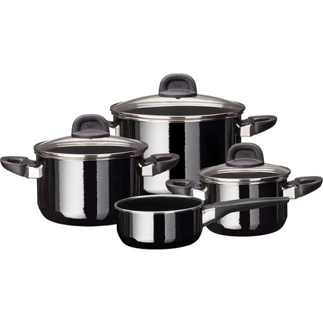 Silit Modesto Line - Set di pentole a induzione, 4 pezzi, con coperchio in vetro, in ceramica funzionale Silargan, a induzione, senza nichel, nero (1/5)