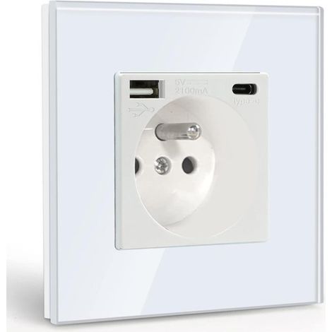 Prise Murale USB et Type C 16A - Blanc - Compatible Smartphone et Tablette (1/5)