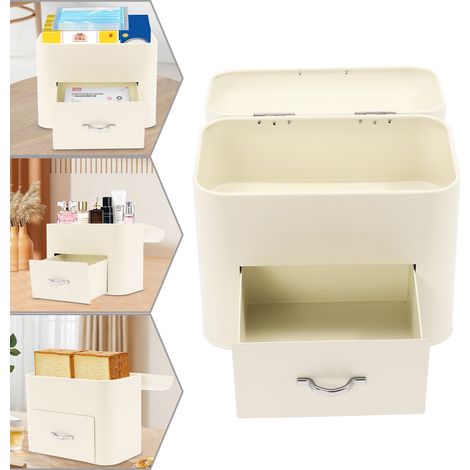 Modern Bread Bin Milky White Kitchen Loaf Storage Box Large Food Storage Case