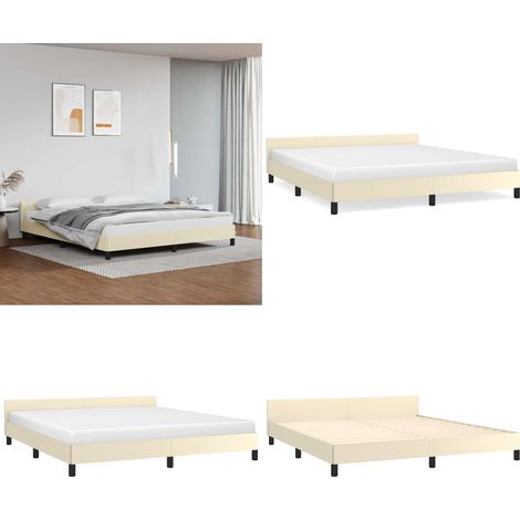 Cadre de lit avec tête de lit sans matelas crème 180x200 cm - Cadre De Lit - Lit Avec Têtière - Tête De Lit - Similicuir - Literie - Home & Living (1/5)