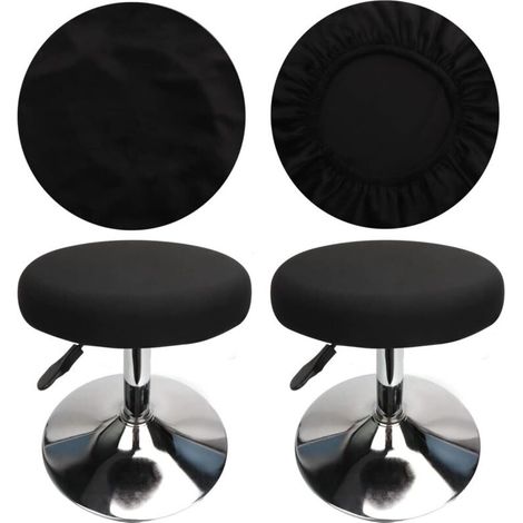 (4 Pièces Noir)Housse Tabouret Rond Housse Tabouret de Bar, Tissu de Luxe, Diamètre 30-40cm, Extensible, Infroissable, Lavable et Anti-Poussière (1/5)