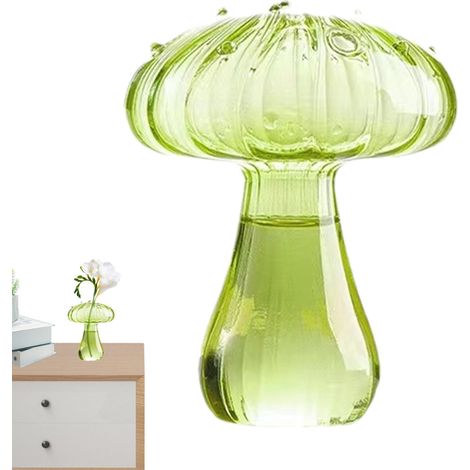 pot de fleur champignon récipient en vase mini hydroponique ornement bureau Verre Vert (1/5)