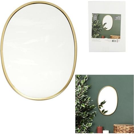 Miroir sur pied ovale doré 34x25cm – Métal – Fixation verticale pour décoration intérieure élégante (1/2)