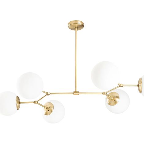 Lampadario 6 sfere L. 100 x H. 52 cm in Metallo Dorato e Bianco - DAMAR (1/3)