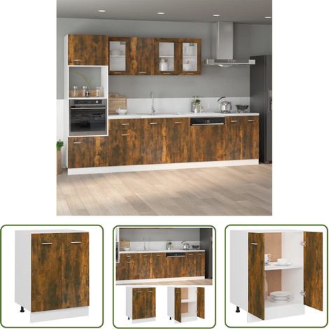The Living Store Armoire de plancher Chêne fumé 60x46x81,5 cm Bois d'ingénierie - Meuble De Cuisine - Armoire De Cuisine - Rangements Cuisine - Meuble Rangement - Étagères Cuisine (1/5)