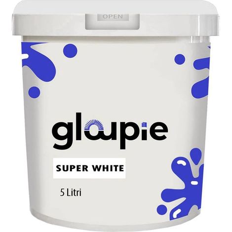 GLOUPIE SUPER WHITE Pittura Lavabile Acrilica Super Coprente Per Pareti Interne Ed Esterne, 5 Litri, Bianco, Made In Italy