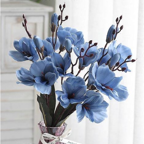Bouquet de 5 tiges et 20 fleurs de magnolia artificielles en soie, idéal pour la décoration de la maison, de la table, du salon ou d'un mariage.bleu (1/5)