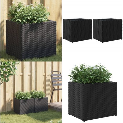 vidaXL Pflanzkübel 2 Stk. Schwarz 36x30x32 cm Poly Rattan (1/5)