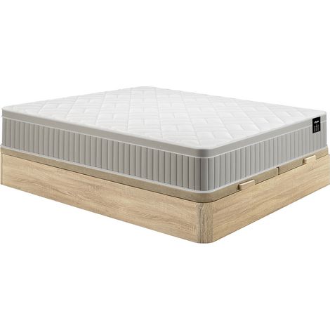 Set 180 x 200 cm rete letto contenitore naturale chiaro + materasso in memory foam e gel a 7 zone sp 22cm - SOMIRA di YSMÉE