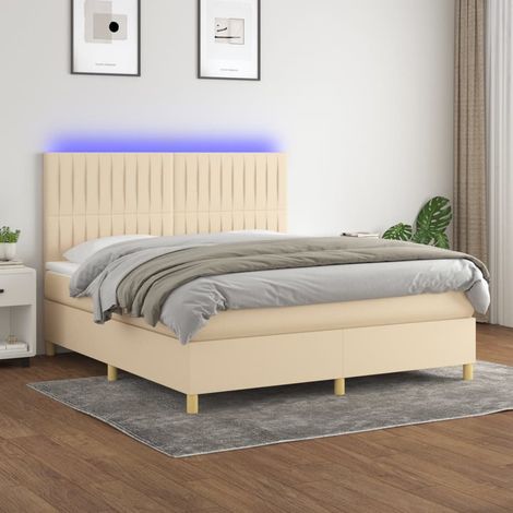 Cama box spring colchón y luces LED tela crema 180x200 cm vidaXL (1/5)