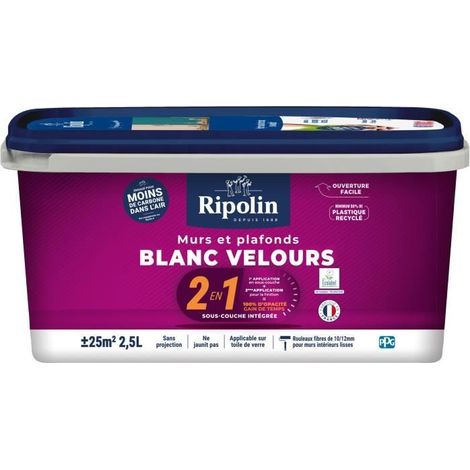 Wand- und Deckenfarbe 2-in-1 weiß samtig - RIPOLIN - 2,5 L