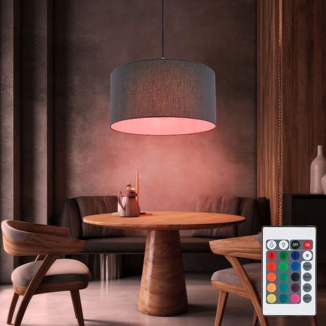 Suspension dimmable avec télécommande Suspension LED lampe de table à manger suspension abat-jour textile rond anthracite, changement de couleur RVB, tissu métallique, 8,5W 806lm blanc chaud, DxH 40x1 (1/5)