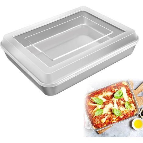 Plaque de Cuisson avec Couvercle 31 x 24 x 5 cm Récipients Alimentaires Plaque de Cuisson en Acier Inoxydable avec Couvercle Hermétique Moule à Gâteau Carré pour Desserts (1/5)