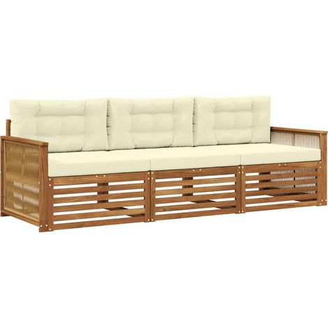 Conjunto de sofás de exterior con cojín 3 pcs Natural y Crema vidaXL