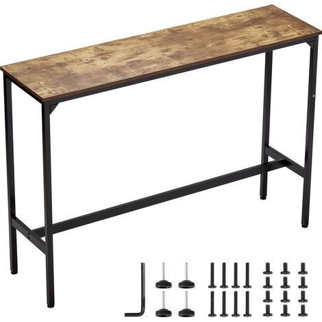 Table de bar haute et étroite 140 x 38 x 99 cm, structure métal robuste, cuisine et salle à manger, noir, comptoir de bar (1/5)