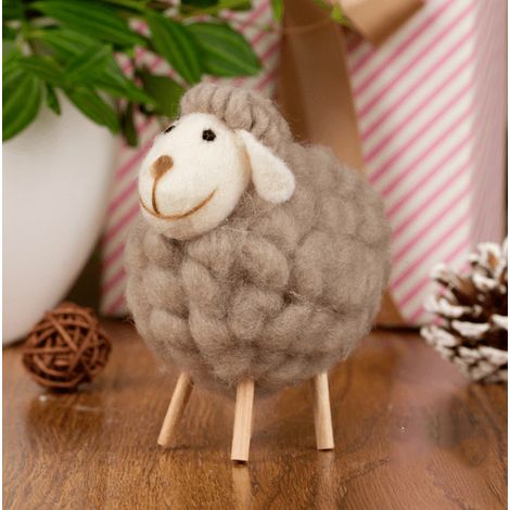 Mouton en laine feutrée figurine décorative, statuette ovine irlandaise, brebis peluche artisanale, ornement debout en feutre, cadeau d'anniversaire, agneau kaki (1/4)