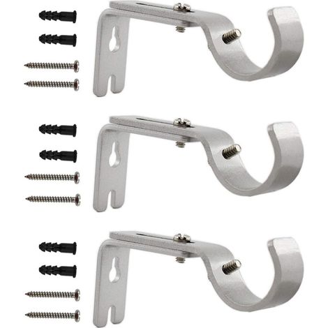 Sollbry 3 Pièces Support Tringle Rideaux, Support Mural Réglable, Support pour Tringle à Rideau en Métal, Support de Rideau(Argent) (1/5)