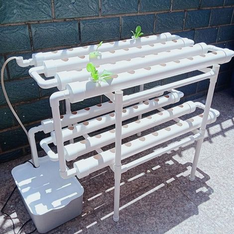 72-Hole Hydroponische Grow Kit 2-Schichten Pflanze PVC Hydroponische Systeme Zweischichtige Hydroponisches Anzuchtsystem für Haus Balkon Garten Balkongemüse, S-typ-wasserflussprinzip (1/5)