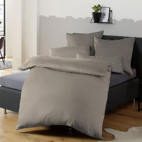 Bettwäsche Mikrofaser Kissenbezug 155 x 220cm 80 x 80cm 02 Taupe (1/5)