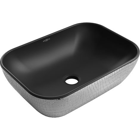 Mexen Rita Aufsatzwaschbecken 45 x 32 cm, schwarz matt/Silber Gittermuster - 21084572 (1/5)