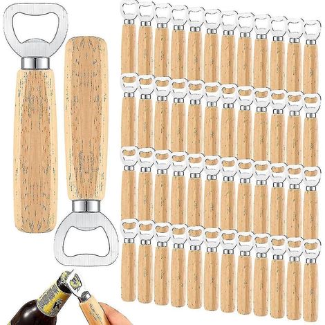 Geschenkset mit 50 robusten und tragbaren Flaschenöffnern aus Holz und Edelstahl für Barkeeper und Barkeeper, inklusive eines gravierten Apfelweinflaschenöffners. (1/5)