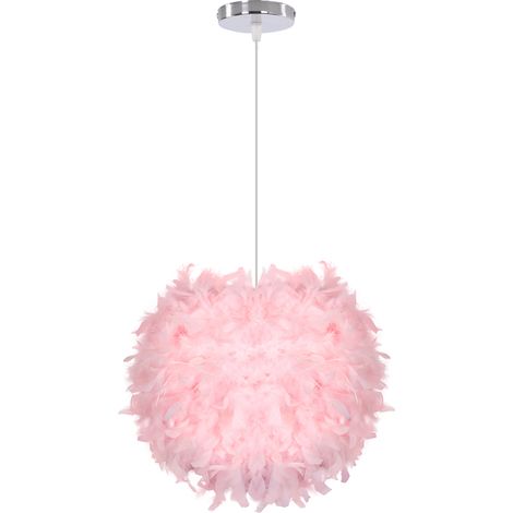 Modern Ceiling Pendant Light Adjustable Hanging Lamp Indoor Chandelier Fluffy Feather Lamp Shade Pink (1/4)