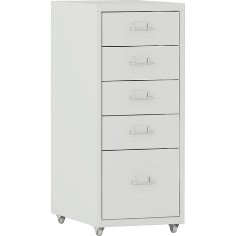 Cassetta portaoggetti da ufficio per documenti, cartelle, forniture per ufficio su ruote con 5 cassetti 69 x 28 x 41 cm bianco 030006328