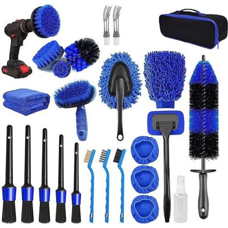 Set de nettoyage voiture 25 pièces - Brosses microfibre douces - Nettoyage intérieur et extérieur - Poignées ergonomiques - Sac de rangement inclus (1/5)