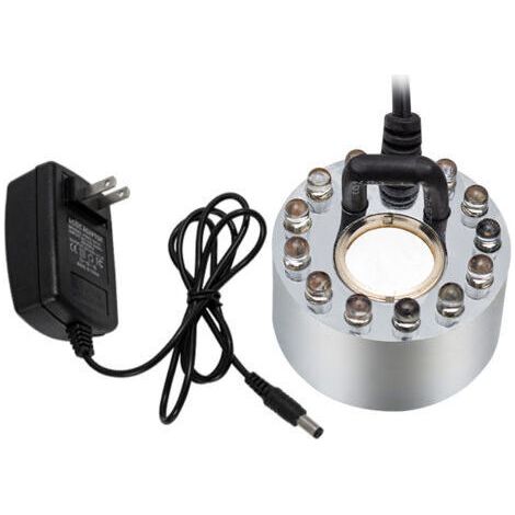 Ultraschall-Nebelmaschine mit 12 farbigen 20-mm-LED-Leuchten, 24-V-Wasserbrunnen-Teich-Nebelmaschine, Ultraschall-Nebelmaschine für Felsen-Aquarien (mit Adapter)
